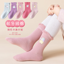 Girls socks cotton spring and autumn childrens middle tube lace princess socks autumn and winter baby Korean autumn children 3 years old 8 years old