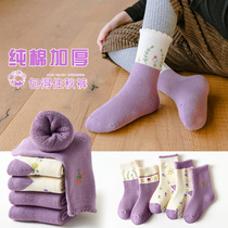 Girls thick socks autumn and winter girls cotton socks lace princess baby socks plus velvet warm Korean childrens socks