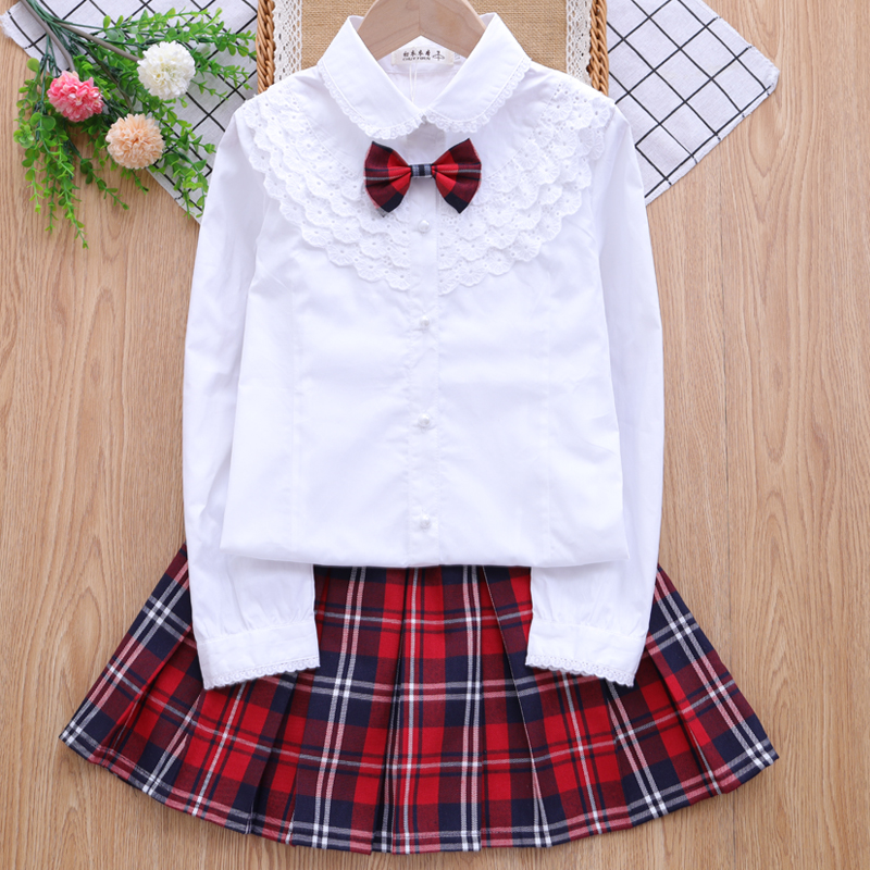 Girl Long Sleeve White Shirt Children Pure Cotton White Inner Lap Shirt CUHK Child Inch Shirt Child Clothing Autumn Spring S06