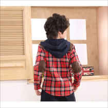 Boy Long Sleeve Shirt CUHK Boy Suede Cloth Lining Coat Children Plaid Pure Cotton With Cap Spring Autumn child clothing 118