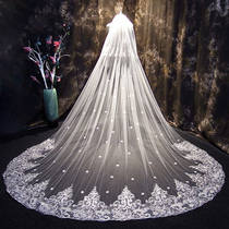 Head yarn Bride wedding dress super long tailed headdress female retro Super fairy white lace wedding accessories yarn