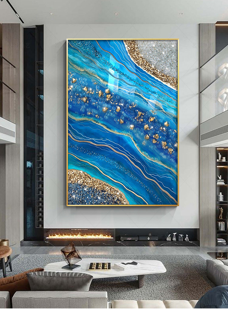 金箔手绘油画轻奢玄关装饰画竖版抽象画现代简约走廊过道挂画定制