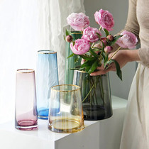 Nordic fashion gilt transparent glass Colored Vase ornaments modern living room flower arrangement color home decoration hydroponic flower