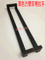 Black paint handle glass door dumb black handle stainless steel framed door handle square tube double bend black handle