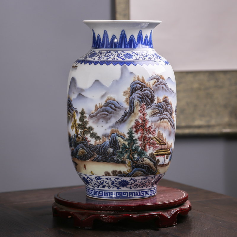 Jingdezhen ceramic antique hand - made large blue and white porcelain vase furnishing articles sitting room porch decoration decoration flower arranging new Chinese style