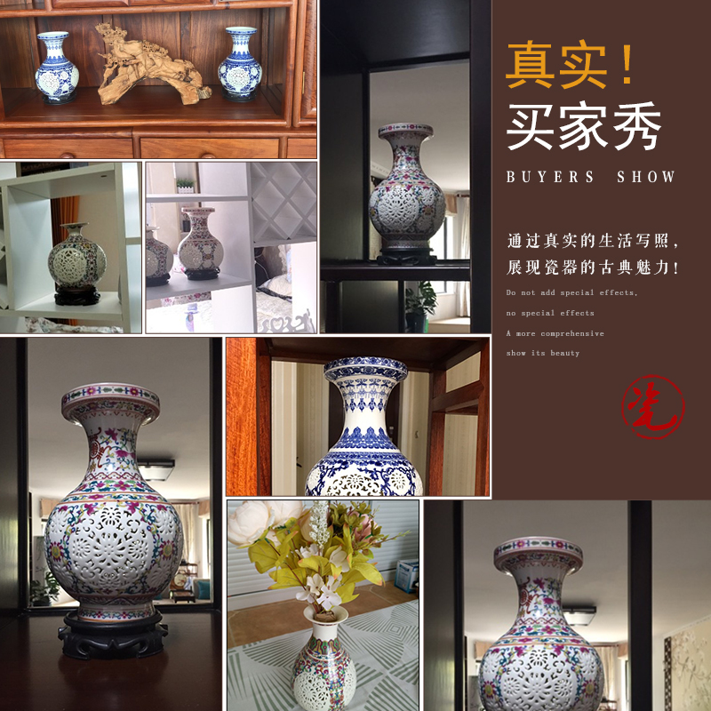 Jingdezhen ceramics hollow out of the blue and white porcelain vases, flower arranging home sitting room adornment ark, TV ark, furnishing articles