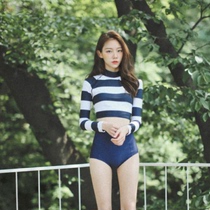 Baseball girl South Koreas new star with the same long-sleeved swimsuit high waist belly cover split triangle long-legged swimsuit