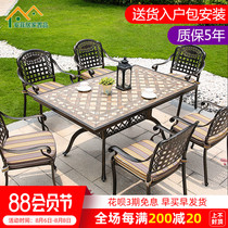 Villa courtyard outdoor cast aluminum table and chair Terrace Leisure garden Marble waterproof outdoor five-piece table and chair combination