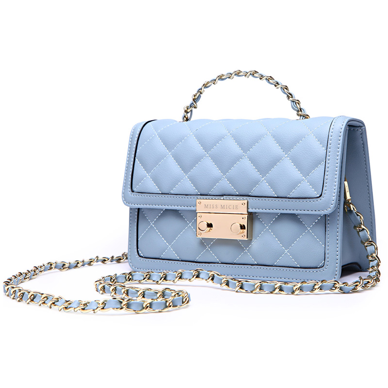 micie/美熙时尚牛皮菱格链条包百搭单肩斜挎包女时尚小包包