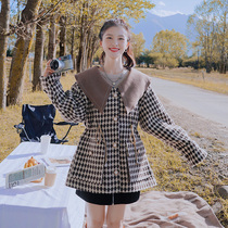 Small fragrant style coat female 2021 new spring autumn tweed French high end early autumn thousand bird grid big lapel top