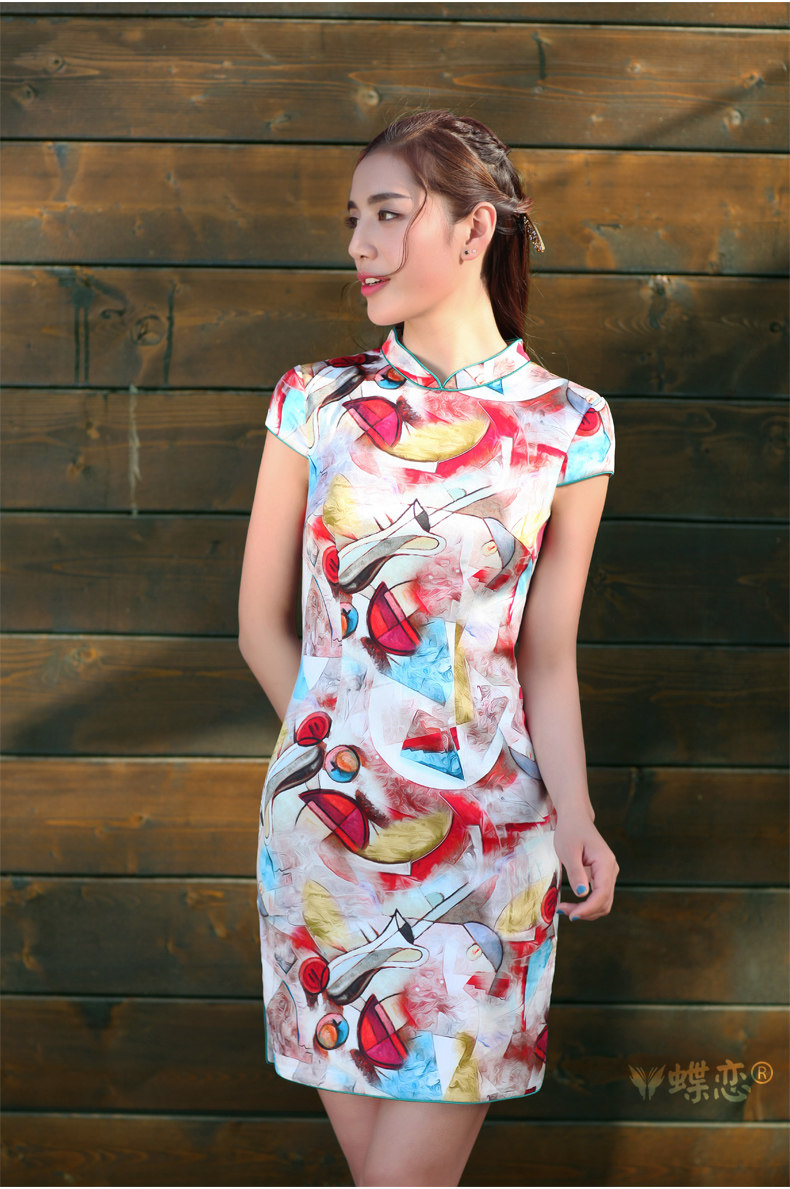 蝶恋2017夏装新款 改良时尚短款日常旗袍裙 64060