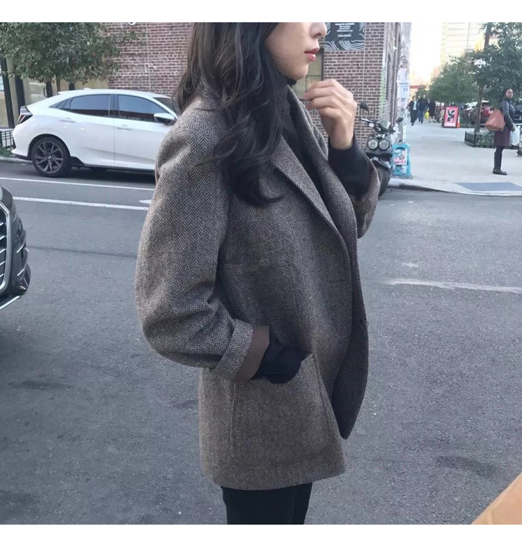 2022 Spring Dress New Korean Version Casual Little Suit Chic Loose Wool Big Size Suit Retro Jacket Woman