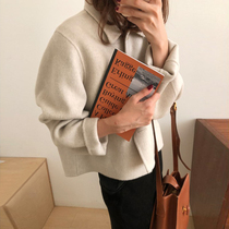 Simple black double-sided cashmere jacket 2021 autumn and winter Korean small man loose versatile jacket women