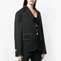 2022 Chunqiu Song Zuer Stars Same Loose Color THIN BLACK Lazy Wind Bump Line Little Suit Jacket Jacket Woman