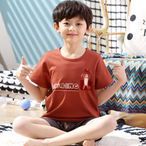 Childrens pajamas male summer cotton short-sleeved thin middle-aged boy summer cartoon boy air-conditioned room home clothing