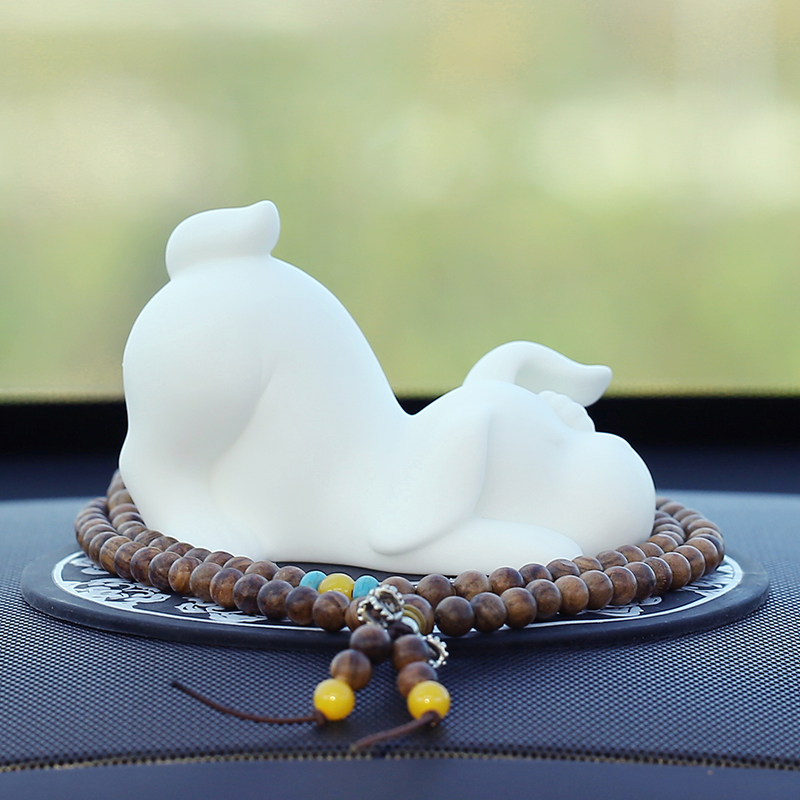 creative chinese zodiac, rabbit, dog, car decoration, white porcelain, car center console decoration, car accessories