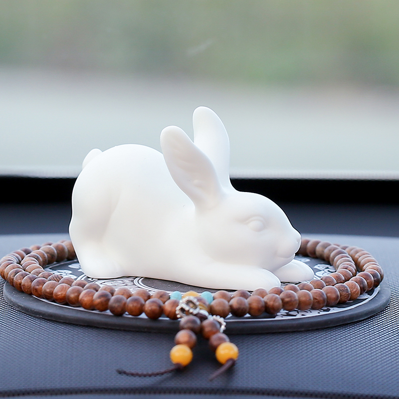 creative chinese zodiac, rabbit, dog, car decoration, white porcelain, car center console decoration, car accessories