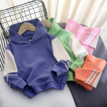 2021 Spring and Autumn new children hooded sweater Casual top Childrens clothing Korean long-sleeved girls base shirt Boys tide children