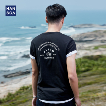 Hanska Summer New Cotton Mens Loose Crewneck Short Sleeve t-Shirt Mens Car Print Fashion Trend Black