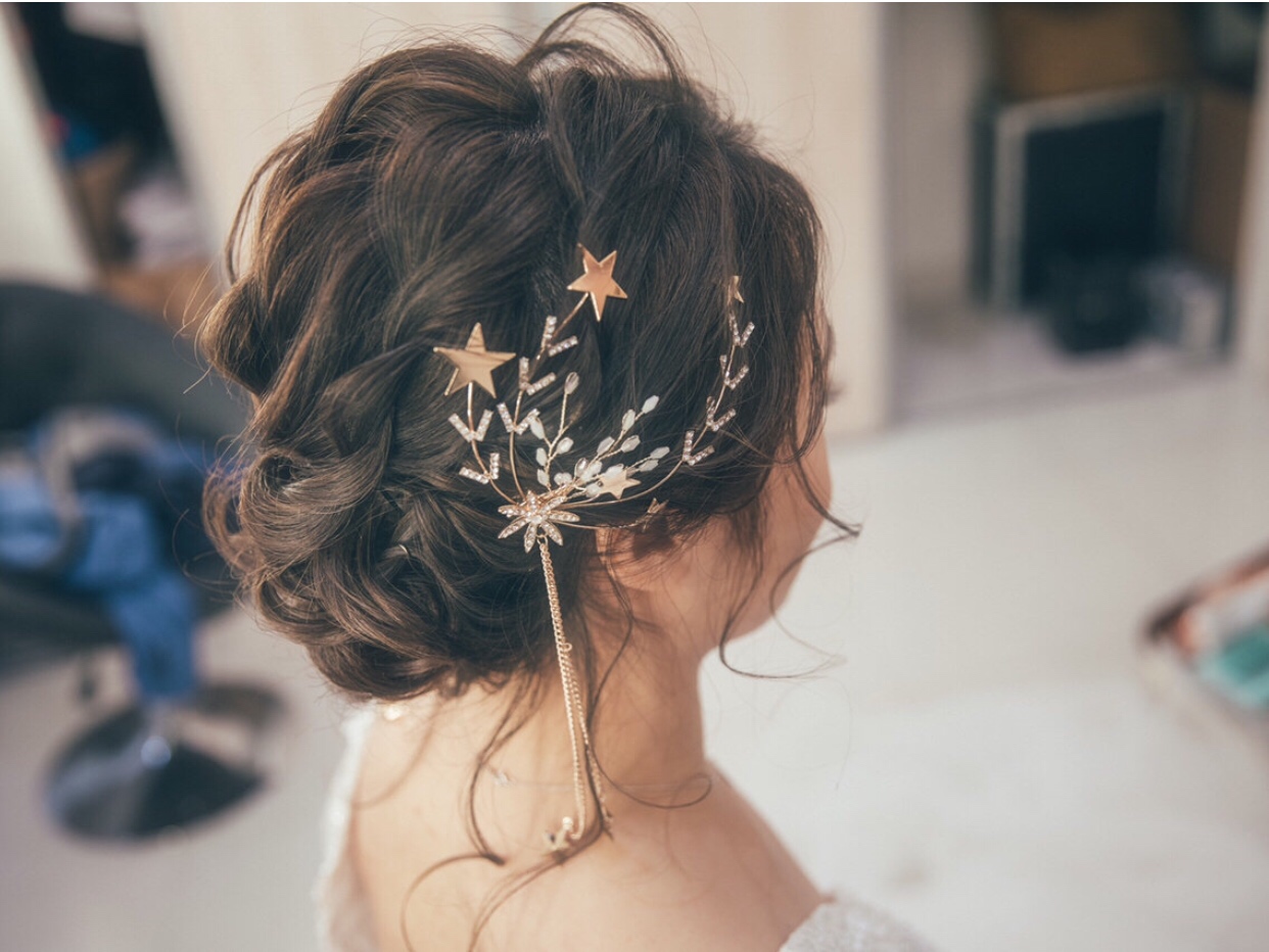 2019 new bride star side home pair clip hair accessories golden wedding accessories sen series flow comb xiuhe wedding accessories