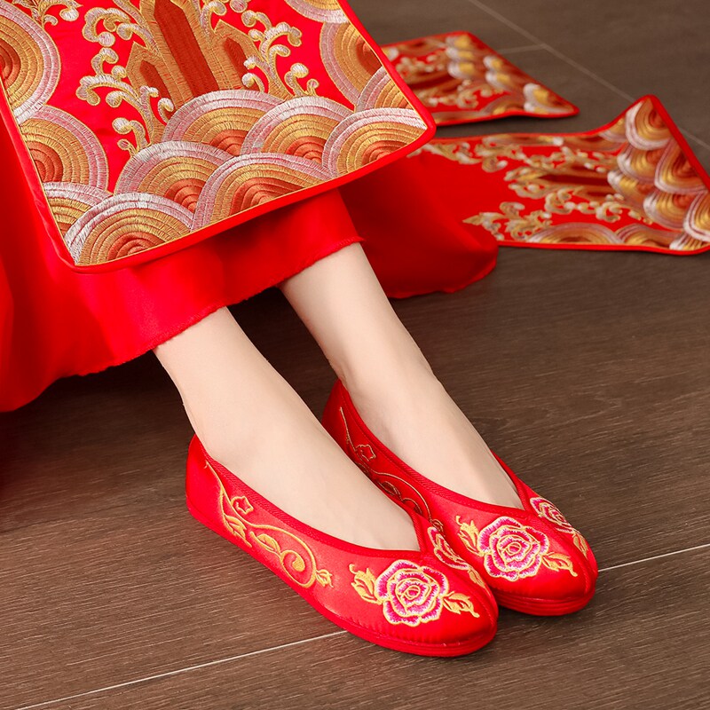 Chinese Wedding Shoes Xiuhe Shoes Red Car Shoes Bride Flats