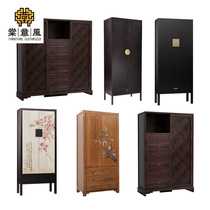 New Chinese style solid wood wardrobe simple Zen Chinese style model bedroom storage locker log furniture customization