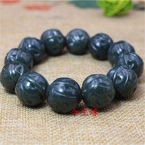 Natural Hetian jade bracelet Xinjiang Hetian Jade walnut hand string carved green jade bracelet send certificate