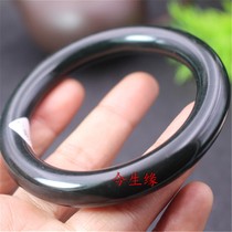 Natural Xinjiang Hetian jade bracelet green jade round strip womens bracelet ink jade bracelet mother bracelet send certificate