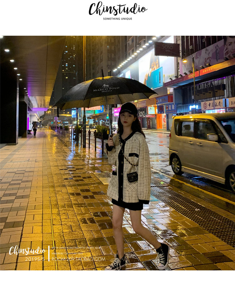 钱夫人 雪梨定制撞色粗花呢格子小香风短外套女 春秋韩版气质上衣