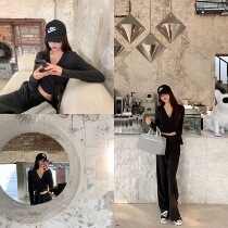 Mrs. Qian Sydney custom small man suit female short V-neck jacket wide legs long pants age reduction two-piece set