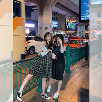 Mrs. Qian Sydney custom plaid suspenders dress womens spring long loose high waist folds Joker first love skirt