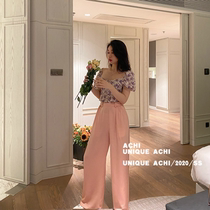 ACHI Taiya Pool ice silk wide leg pants Womens summer hanging thin wild high-waisted pants powder loose straight slacks