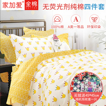 No fluorescent cartoon pure cotton 4-piece custom bedding Comfortable single double bed Single duvet cover pillowcase Bedding