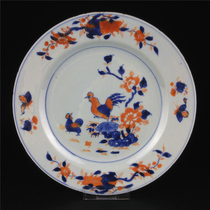 Qing Dynasty Kangxi Yongzheng multicolored blue and white alum red plate British antique fidelity antique old porcelain under the flower will be young