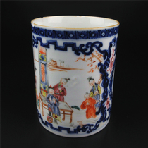 Qing Dynasty Qianlong blue and white pastel wide-color marquee cup vase Fidelity antique old porcelain ornaments Play baby figure