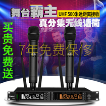 True diversity wireless microphone anti-whistling one drag two head-mounted KTV stage performance long-distance microphone home