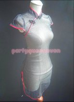 EvenVIPs European and American erotics lingerie Temptation Classical Qipao Mesh Yarn Clairvoyant Three-point Conjoined Short Skirt Uniform 043