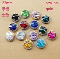 22mm round gem glass diamond flower gold hand stitched claw diamond red pink blue green purple yellow black and white sandal decorative diamond