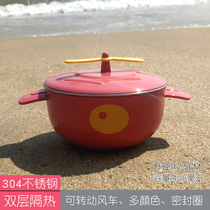 304 stainless steel baby bowls children eat rice bowls anti-fall heat insulation cute rice bowls cartoon double layer with lid soup bowl