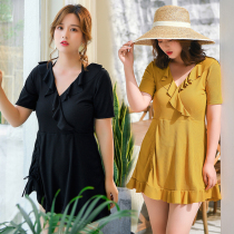 Korean swimsuit female fat mm200 pounds large size one-piece skirt conservative cover belly thin flat angle hot spring bathing suit