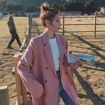 Pink suit jacket womens spring and autumn 2021 new Korean version loose British style casual net red long-sleeved shoulder pad suit