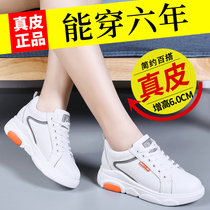 Leather inner height-increasing womens shoes white shoes womens new spring and summer burst shoes wedge and wild leather travel casual shoes