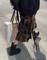 South Korea Open Fork Half Body Skirt Woman High Waist 2022 New Skirt Retro 100 Lap Dresses Long A-word large swing dress