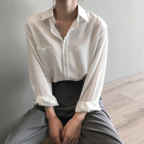 Korean chiffon shirt female design sense niche 2021 Autumn New loose hanging long sleeve shirt white top