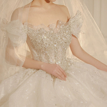 Lined Shoulder Wedding Dress 2022 New Brides Small Submain Yarn Advanced Texture Retro Heavy Work Great Trailing Summer Women