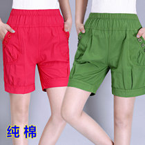 Summer middle-aged womens pants elastic waist slacks mom shorts wear five-point pants cotton bloomers loose