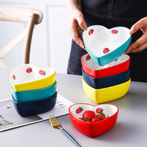 Nordic heart-shaped Peach Strawberry ceramic fruit salad bowl breakfast bowl cute girl heart creative Net red tableware