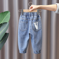 Childrens jeans Spring 2023 new childrens hole loose casual pants baby boys spring and autumn tide pants