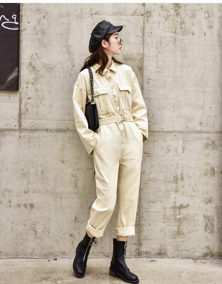 牛仔连体裤新款连衣裤显瘦高腰宽松时尚牛仔套装bf工装裤