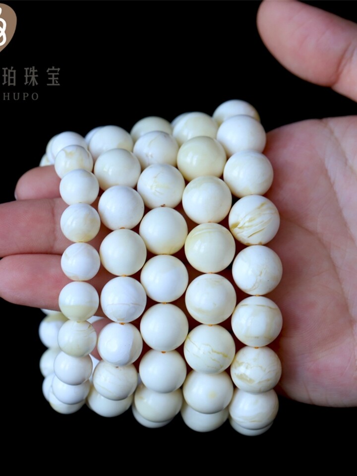 雨果琥珀俄料白蜡108佛珠手串